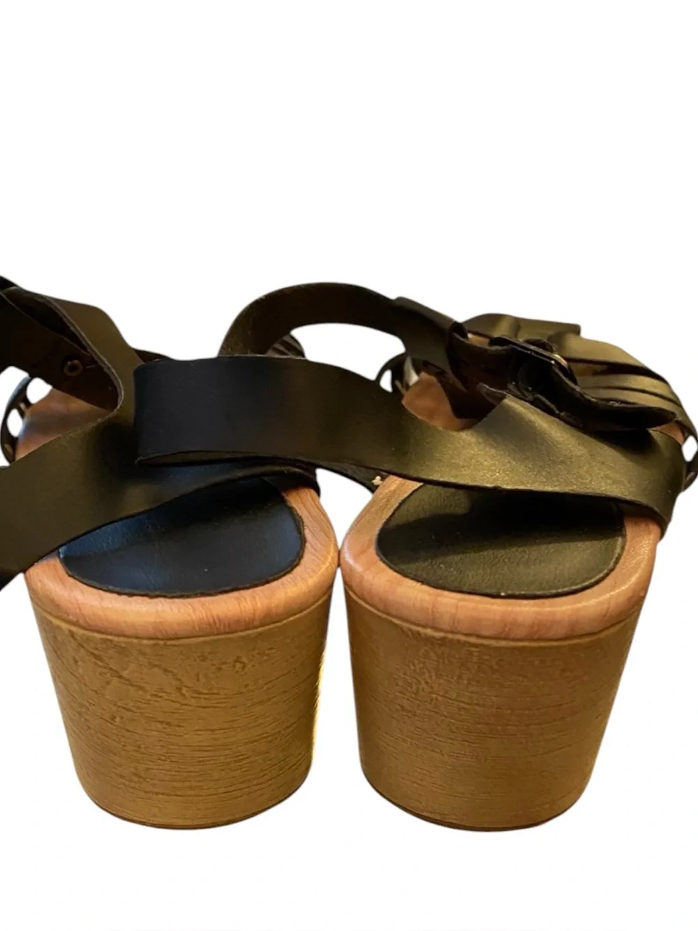 Black Leather Ankle-Strap Clog Sandals Size7